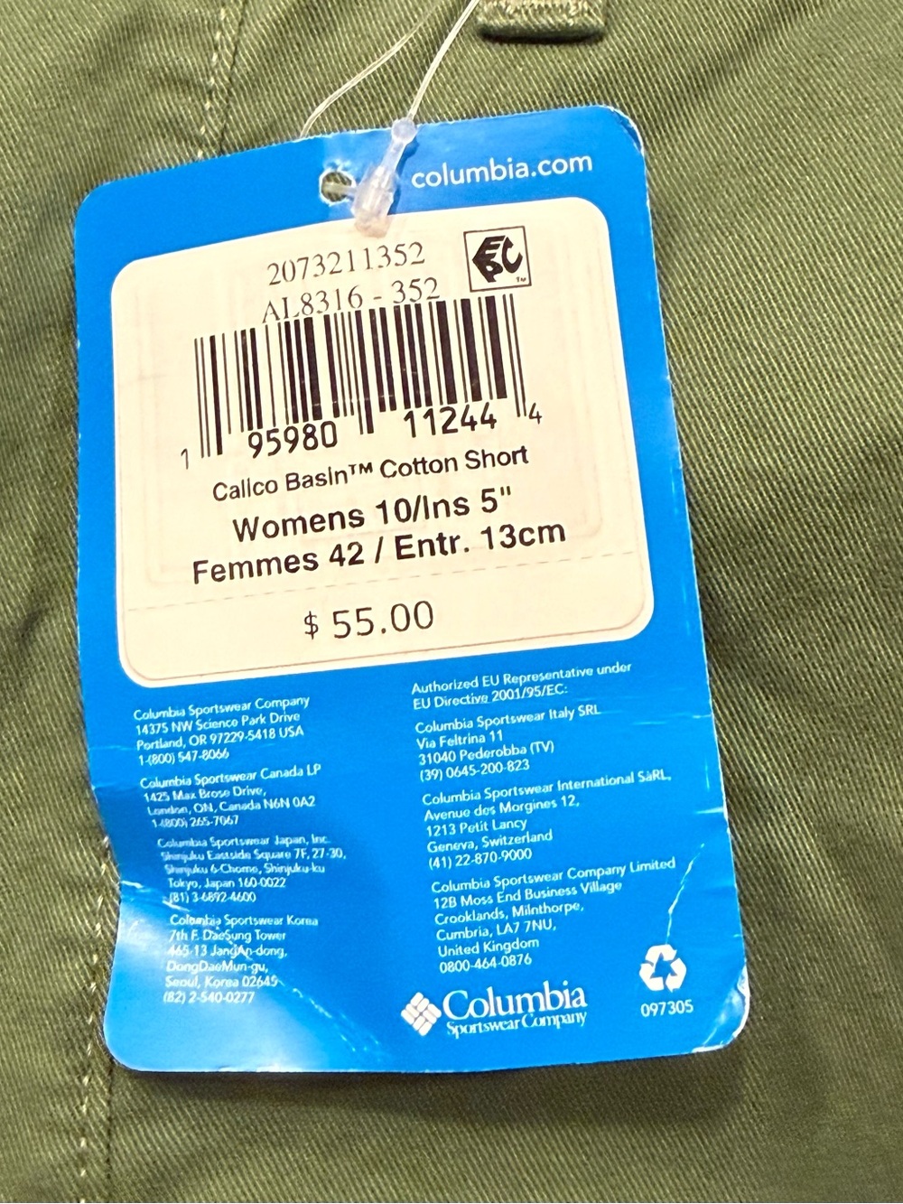 NWT Columbia Calico Basin Cotton Shorts Olive Green Size 10 Short Stretch - Picture 5 of 9